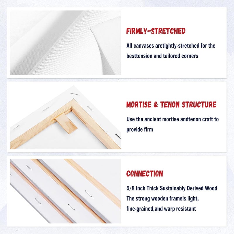 HANSILK 6PK 8x10 قماش مشدود للرسم - 100% قطن معالج ثلاث مرات لوحات قماش بيضاء للفنانين، فارغة للرسم بالأكريليك، الزيت، والألوان المائية - مستلزمات فنية احترافية - Image 3